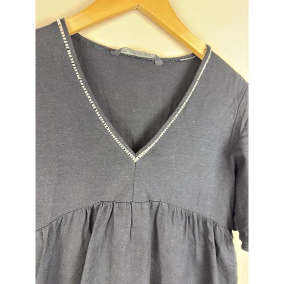 Zara Black Peplum Top Size Small White Embroidered Lace Short Sleeve Blouse - Picture 4 of 13